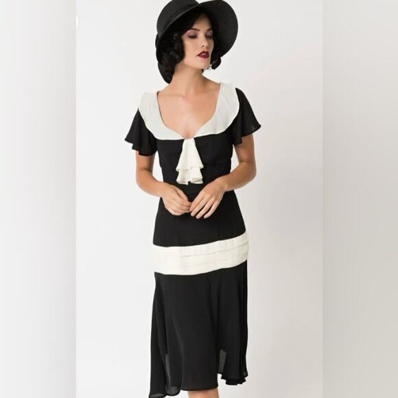 Copied - Unique Vintage 1920s Flapper Dress Black and Cream Sz XS #44 - Picture 1 of 6